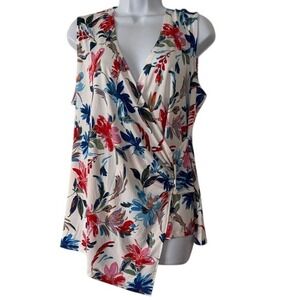 Sabrina Lauren New York Floral Wrap‎ V Neck Sleeveless Blouse Top XL